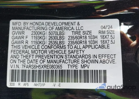 2024 Honda Cr-V Hybrid Sport z USA, uszkodzony, nr VIN 7FARS6H5XRE080365